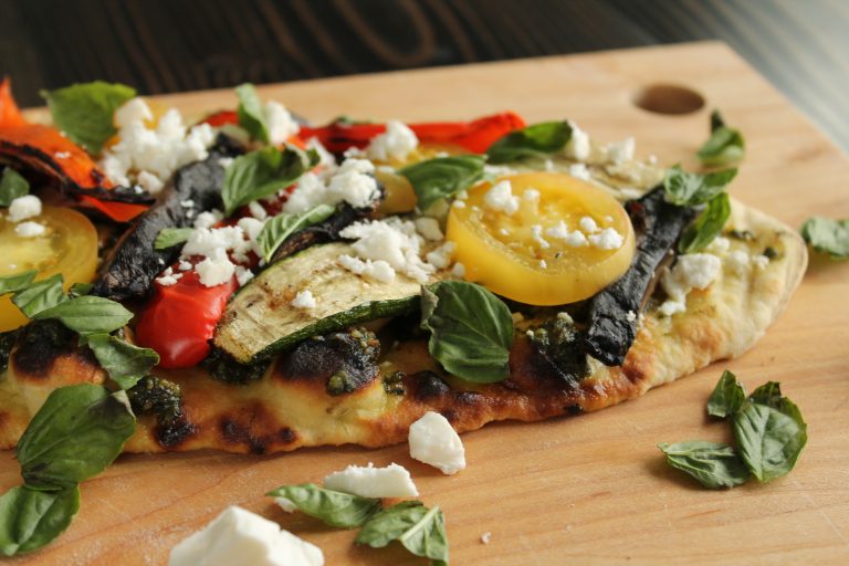 Grilled Mediterranean Flatbread with Pesto and Feta – Savored Grace