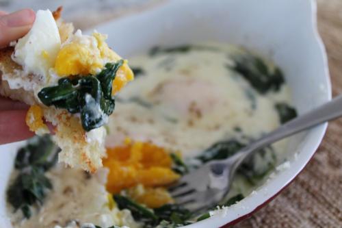 Creamy Shirred Eggs with Greens