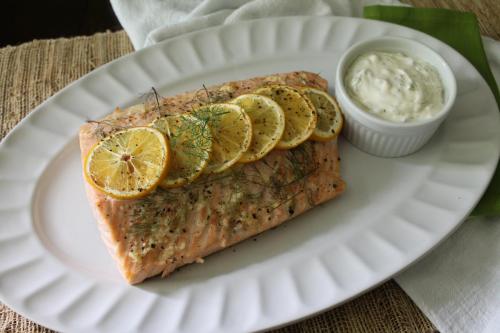 Roasted Salmon with Dilly Cream Sauce