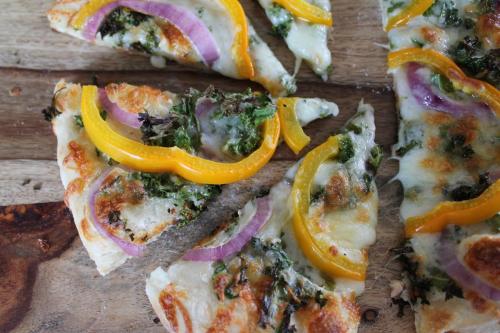 Kale, Pepper, and Onion White Pizza